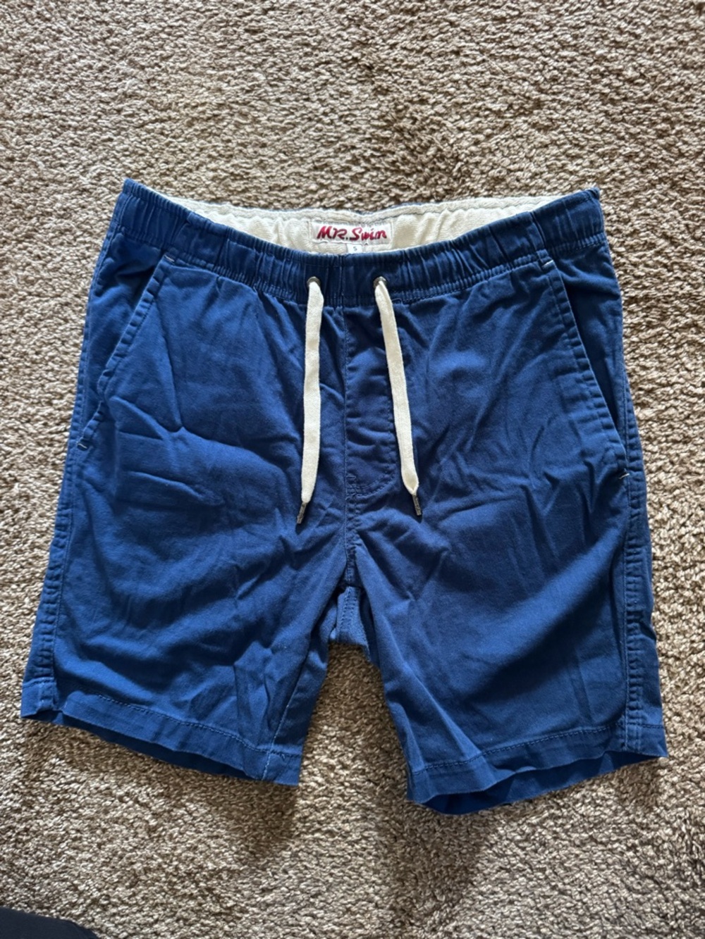 Mr.Swim Navy Blue Drawstring Swim Shorts with White Cord